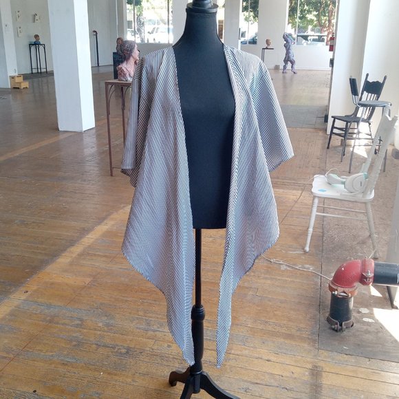 Gray and white striped wrap top - Picture 2 of 9